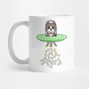 Funny grey dog is flying a ufo Mug